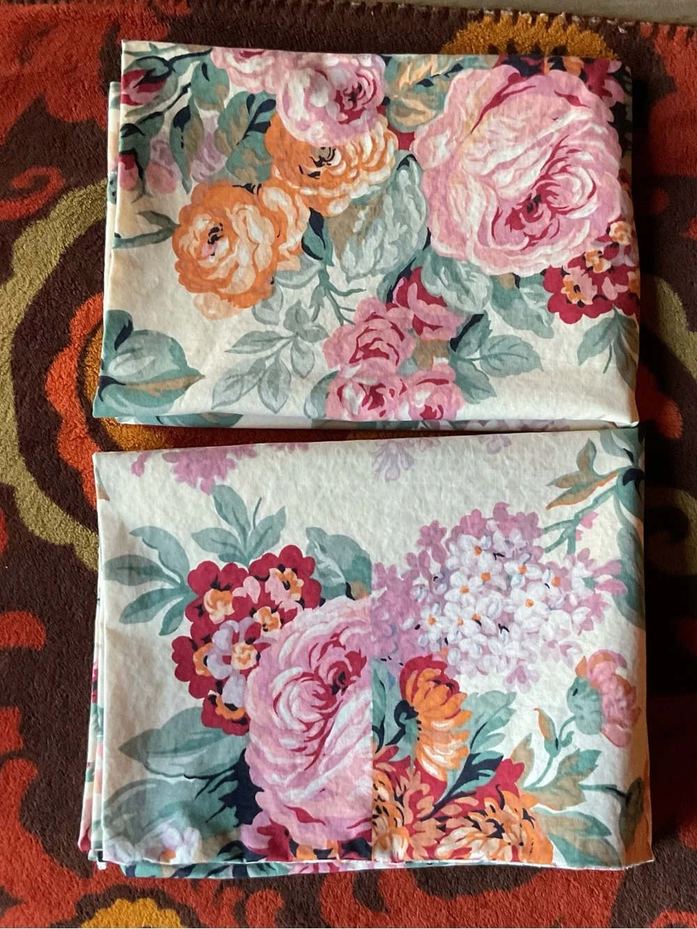 VTG 2X LAUREN RALPH LAUREN Allison Floral Standard Pillowcases Made in USA-Rare!